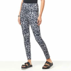 Brand new 🧨 DG2 By Diane Gilman Slim And Sleek Moss Jersey Knit Printed Legging Black Baroque 👍