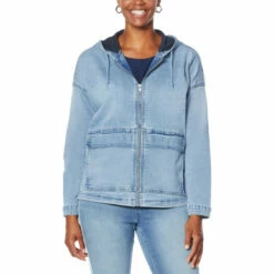 Promo 🎉 DG2 By Diane Gilman Hooded Boxy Denim Jacket Chambray 💯