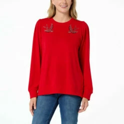 Cheapest 🥰 DG2 By Diane Gilman Embellished French Terry Knit Sweatshirt Ivory Heart 😍