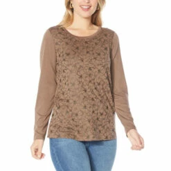 Buy 🌟 DG2 By Diane Gilman Foil-Print Knit Long-Sleeve Top Leopard ⌛