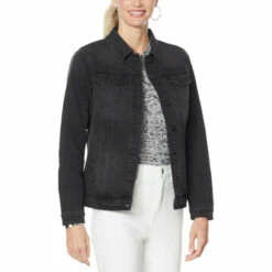 Best deal 🧨 DG2 By Diane Gilman Eagle Embroidered Classic Stretch Denim Jacket Black ⭐