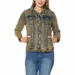 Buy 🤩 DG2 By Diane Gilman Classic Stretch Snow Wash Denim Jacket Sand ⭐