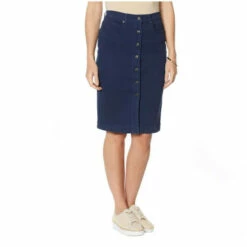 Discount 🔥 DG2 By Diane Gilman Cavalry Twill Button-Front 👗 Skirt Navy 😉