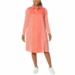 Brand new 🎁 DG2 By Diane Gilman Striped Knit And SoftCell Combo Tunic 👗 Dress Coral 🧨