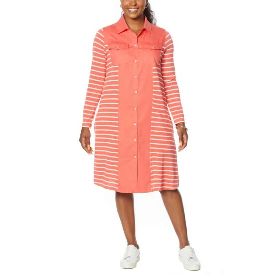 Brand new ๐ DG2 By Diane Gilman Striped Knit And SoftCell Combo Tunic ๐ Dress Coral ๐งจ - Image 4