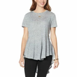 Best reviews of 🥰 DG2 By Diane Gilman Striped Hi-Low Hem Peplum Top Navy 🤩