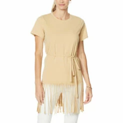 Best Sale ๐ DG2 By Diane Gilman Fringe Hem Drama Tee Navy ๐งจ