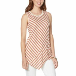 Deals ✔️ DG2 By Diane Gilman Asymmetric Multidirectional Striped Tank Black 🔥