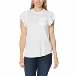 Promo 🎁 DG2 By Diane Gilman Flutter-Sleeve Pocket Tee Black 🎁