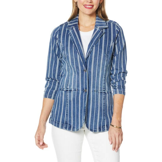 Brand new ๐ DG2 By Diane Gilman Classic Stretch Denim Blazer Raspberry ๐ฅ - Image 4