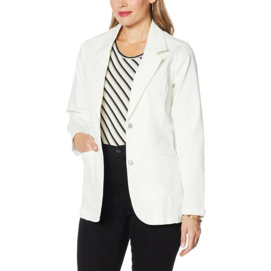 Brand new ๐ DG2 By Diane Gilman Classic Stretch Denim Blazer Raspberry ๐ฅ - Image 5