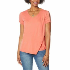 Best Pirce ๐ DG2 By Diane Gilman "DG Downtime" Cold-Shoulder Asymmetric Tee Coral ๐