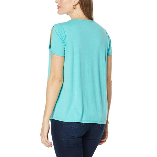 Best Pirce ๐ DG2 By Diane Gilman "DG Downtime" Cold-Shoulder Asymmetric Tee Coral ๐ - Image 2