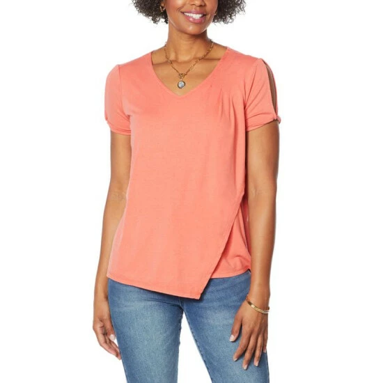 Best Pirce ๐ DG2 By Diane Gilman "DG Downtime" Cold-Shoulder Asymmetric Tee Coral ๐ - Image 7