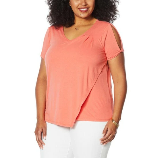 Best Pirce ๐ DG2 By Diane Gilman "DG Downtime" Cold-Shoulder Asymmetric Tee Coral ๐ - Image 9