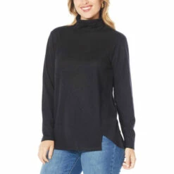 Promo 🛒 DG2 By Diane Gilman Brushed Knit Asymmetric Seam Turtleneck Top Gray 🎁