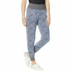Cheapest 🎁 DG2 By Diane Gilman "DG Downtime" ☀️ Summerweight Slim Jogger Pant Navy Zebra 😍