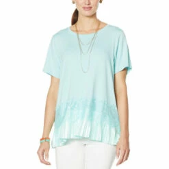 Best Sale 🔥 DG2 By Diane Gilman Pleated Peplum Lace-Trim Tee Black 👍