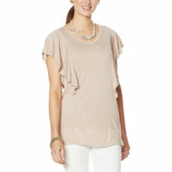 Best reviews of ๐ DG2 By Diane Gilman Flutter-Sleeve V-Neck Tee Khaki ๐