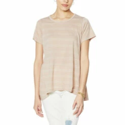 Coupon 🛒 DG2 By Diane Gilman Striped Jacquard Jersey Knit Swing Tee Coral 👍