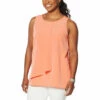 Wholesale 🥰 DG2 By Diane Gilman Mixed Media Layered Drape Front Tank Tangerine 😀