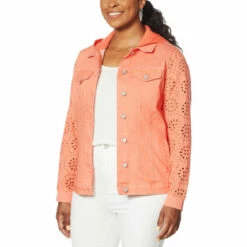 Best Sale 😉 DG2 By Diane Gilman Lace-Sleeve Hooded Denim Jacket Sage ✨