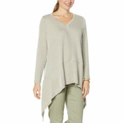 Flash Sale 🔥 DG2 By Diane Gilman "DG Downtime" Hi-Low Peplum Drama Top Sage 🎁