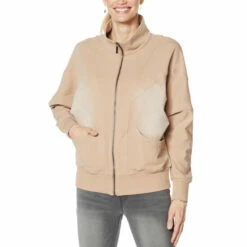 Best deal ✨ DG2 By Diane Gilman "DG Downtime" Knit Flex Zip-Up Track Jacket Beige 🛒