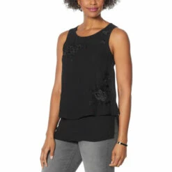 Best reviews of 👍 DG2 By Diane Gilman Embroidered Easy Tank Black ⭐
