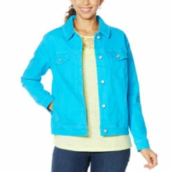 Top 10 🤩 DG2 By Diane Gilman Neon Denim Trucker Jacket Neon Blue ⭐