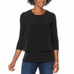 Outlet 😀 DG2 By Diane Gilman 3/4-Sleeve Easy Top Black ⭐