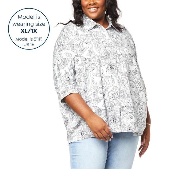 Deals ๐ DG2 By Diane Gilman Printed Button-Front Dolman-Sleeve Poncho Top Ivory Delicate Paisley ๐ - Image 4