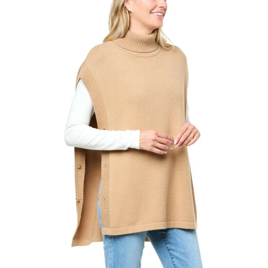 Best Sale ⭐ DG2 By Diane Gilman SoftEase Knit Turtleneck Sweater Poncho Grape ⌛ - Image 2