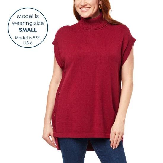 Best Sale ⭐ DG2 By Diane Gilman SoftEase Knit Turtleneck Sweater Poncho Grape ⌛ - Image 3