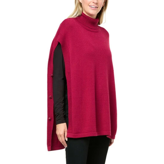 Best Sale ⭐ DG2 By Diane Gilman SoftEase Knit Turtleneck Sweater Poncho Grape ⌛ - Image 7