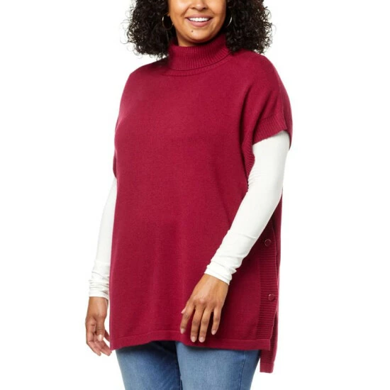 Best Sale ⭐ DG2 By Diane Gilman SoftEase Knit Turtleneck Sweater Poncho Grape ⌛ - Image 12