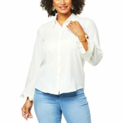 Cheap 🧨 DG2 By Diane Gilman Scalloped-Trim Button Front Top Black 🔔