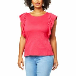 Flash Sale ❤️ DG2 By Diane Gilman Flutter Cap Sleeve Slub Knit Top Pink 😉