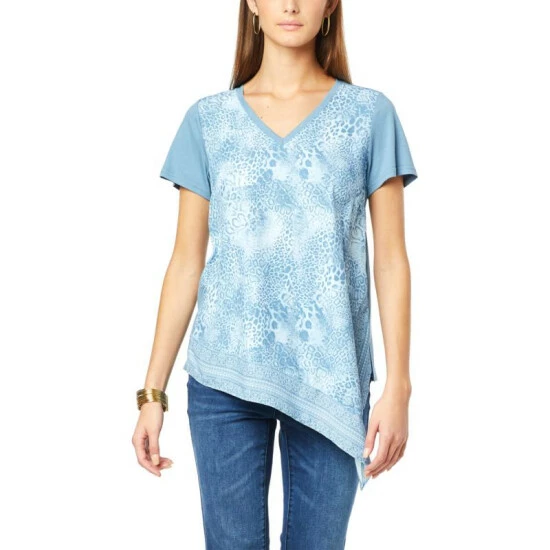 Coupon 🛒 DG2 By Diane Gilman Printed Asymmetric Combo Top Multi Patchwork 🔔 - Image 5