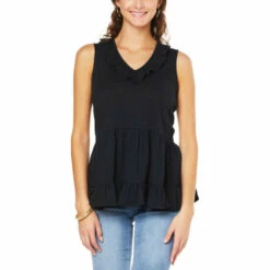 Deals 🔔 DG2 By Diane Gilman Ruffle Neck Tiered Tank Sand ❤️