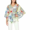 Coupon 🔔 DG2 By Diane Gilman Printed Challis Tie Waist Poncho Patchwork 🧨