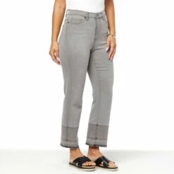 Outlet 🎁 DG2 By Diane Gilman Virtual Stretch Cropped Wide-Leg Jean Gray ✔️