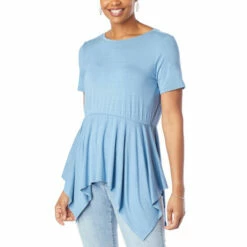 Promo 🔔 DG2 By Diane Gilman Space-Dyed Jersey Ruched Peplum Tee Slate 🔥