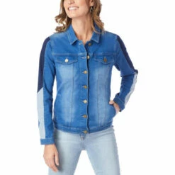 Wholesale 😉 DG2 By Diane Gilman Virtual Stretch Pieced Trim Denim Jacket Midtone 🌟
