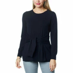 Discount ⭐ DG2 By Diane Gilman Tie-Front Fully Fashioned Sweater Taupe 🔥