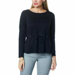 Budget 💯 DG2 By Diane Gilman Everyday Jersey Grommet Waist Swing Hem Top Taupe 👏