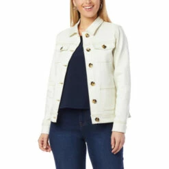 Cheap ✔️ DG2 By Diane Gilman Virtual Stretch Patch Pocket Denim Jacket Moss 🔥