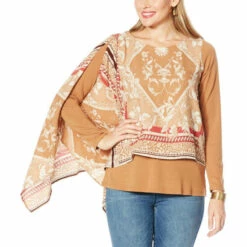 Best Sale 🔔 DG2 By Diane Gilman Printed Overlay Long-Sleeve Top Black 👍