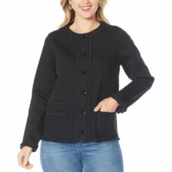 Best deal 👍 DG2 By Diane Gilman Classic Stretch Frayed Denim Jacket Midtone 🎁