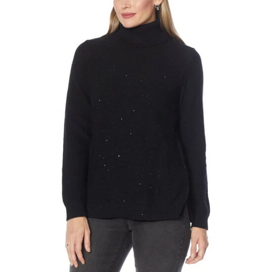 Promo 💯 DG2 By Diane Gilman Sequin Front Turtleneck Sweater Black/gunmetal Sequins ⌛ - Image 3